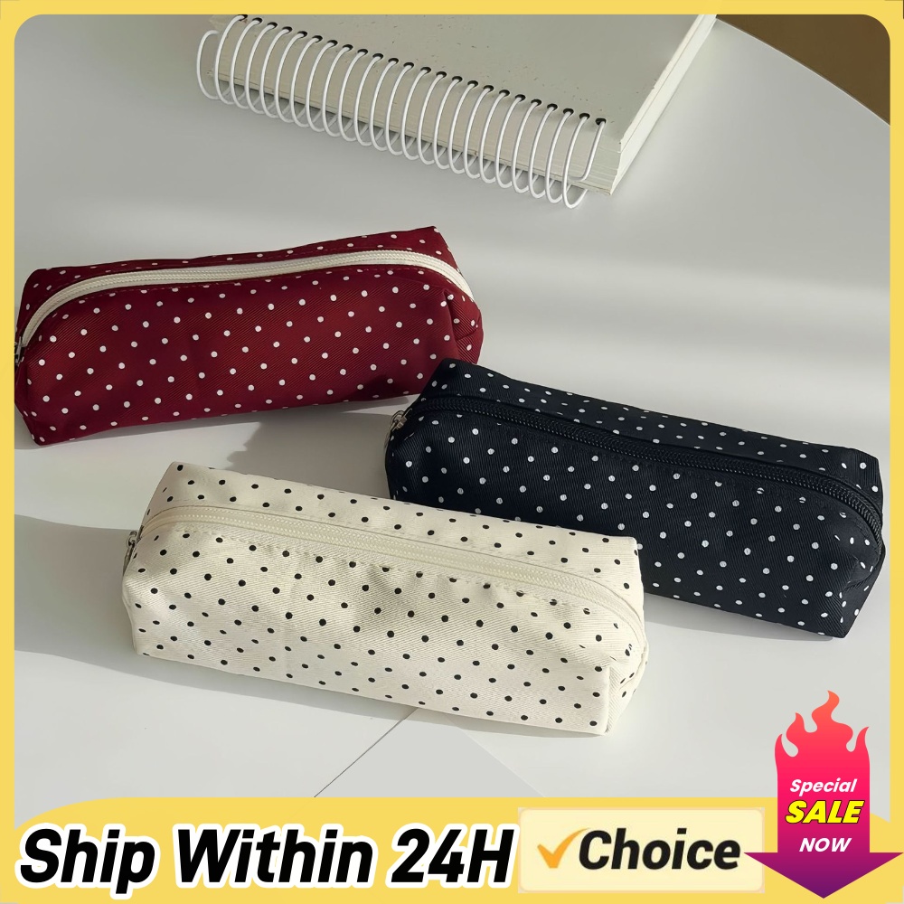 Aesthetic Large Pencil Case Pouch - حقيبة أقلام رصاص لطيفة بنقاط البولكا