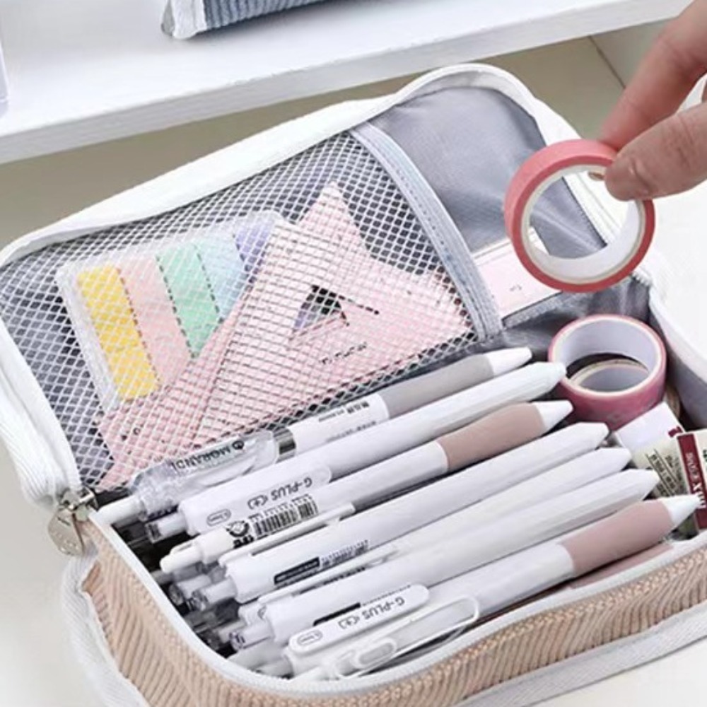 Aesthetic Large Pencil Case Pouch - حقيبة قرطاسية وردية زرقاء رمادية، حقيبة